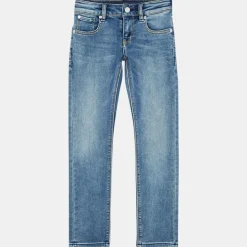 Jean droit Tiger en Toile de coton délavé bleu