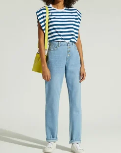 Jean en Coton Bio Capri boutons bleu clair