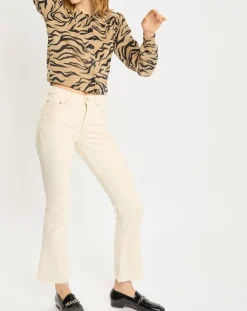 Jean en Coton Bio mélangé Flare The Kick Cropped écru