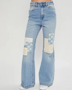 Jean flare Billabong x Wrangler Patchwork bleu clair