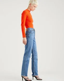 Jean high slim straight 70's bleu