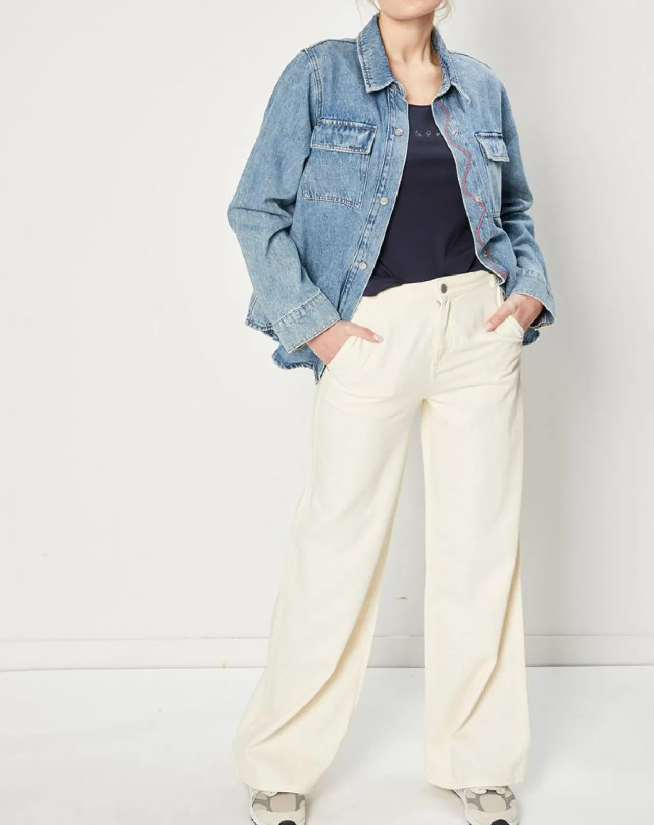 Jean large Wide en Coton mélangé collection EDC by Esprit écru