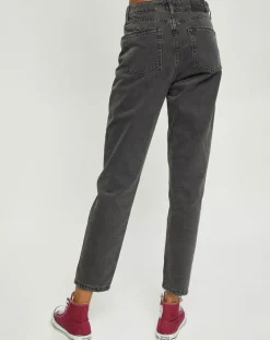 Jean mom en Toile de Coton délavé noir