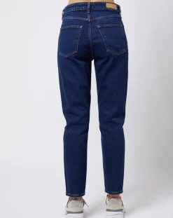 Jean Mom taille haute à jambes droites bleu foncé