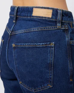 Jean Mom taille haute à jambes droites bleu foncé