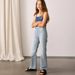Jean Pepy en Coton stretch jambes larges rayé bleu denim