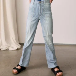 Jean Pepy en Coton stretch jambes larges rayé bleu denim