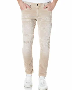 Jean Skinny en Velours côtelé Broken Eged beige