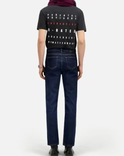 Jean slim avec poche en cuir bleu