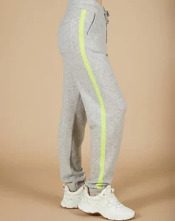 Jogging 100% Cachemire Coralie gris chiné clair/jaune fluo