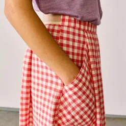 Jupe midi Amici motif vichy rouge/blanc