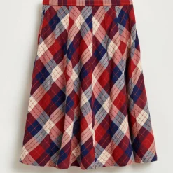 Jupe midi Inès à carreaux rouge/bleu