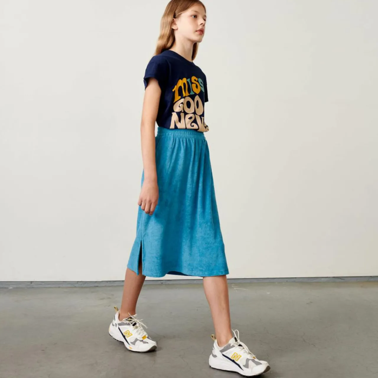 Jupe midi Mona en Coton mélangé bleue