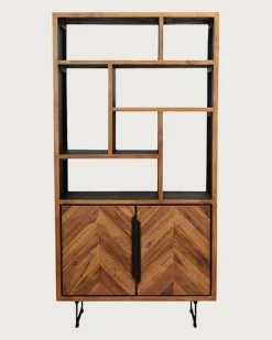 Kappa - Petite bibliothèque industrielle en teck maffis recyclé avec motif chevron 100 cm