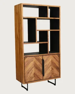 Kappa - Petite bibliothèque industrielle en teck maffis recyclé avec motif chevron 100 cm