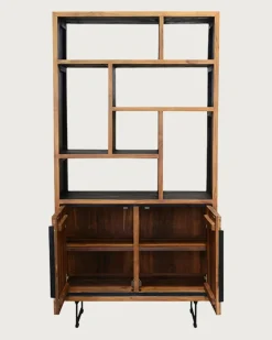 Kappa - Petite bibliothèque industrielle en teck maffis recyclé avec motif chevron 100 cm