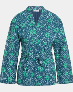 Kimono ceinturé Nougat imprimé bleu/vert