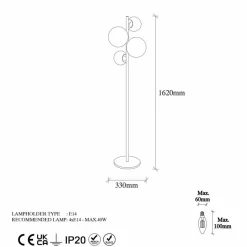 Lampadaire Fazli doré - 33x33x162 cm