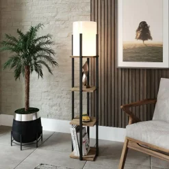 Lampadaire Nora naturel/noir - 21x21x135 cm