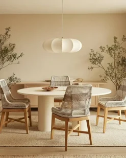 Lot de 2 Chaise Kos dossier haut en teck massif et corde naturelle beige