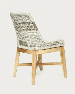 Lot de 2 Chaise Kos dossier haut en teck massif et corde naturelle beige