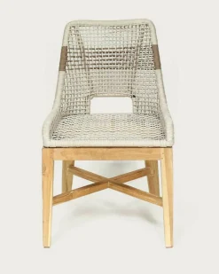 Lot de 2 Chaise Kos dossier haut en teck massif et corde naturelle beige