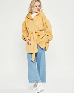 Manteau 3/4 léger 100% Laine à capuche ocre