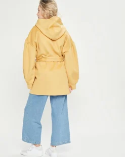 Manteau 3/4 léger 100% Laine à capuche ocre