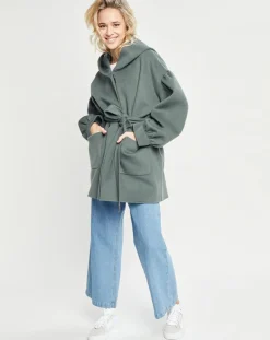 Manteau 3/4 léger 100% Laine à capuche kaki