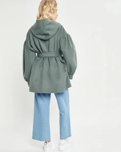 Manteau 3/4 léger 100% Laine à capuche kaki