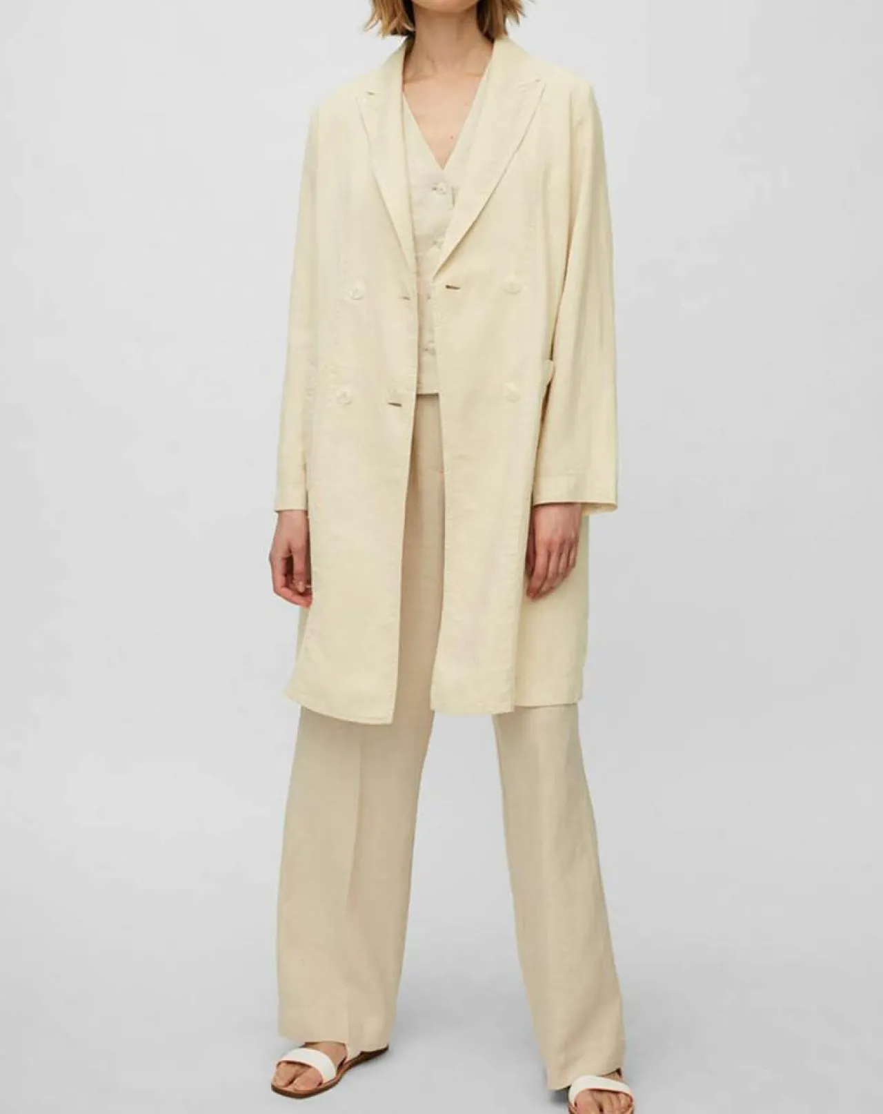 Manteau 100% Lin double boutonnage beige