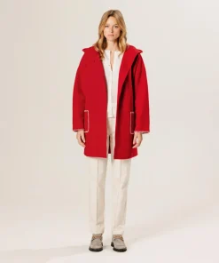 Manteau Beata 100% laine à capuche rouge