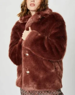 Manteau court en Fausse Fourrure Bijou choco