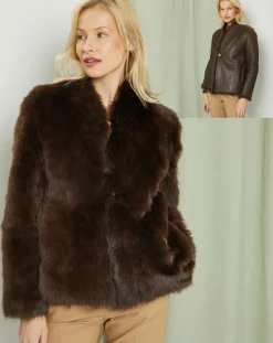 Manteau court réversible en Cuir & Fourrure Aggravi marron