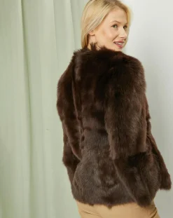 Manteau court réversible en Cuir & Fourrure Aggravi marron