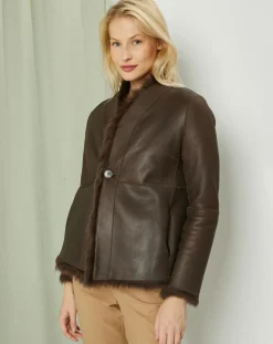 Manteau court réversible en Cuir & Fourrure Aggravi marron