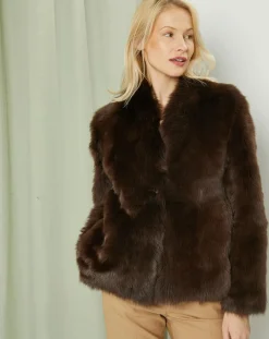 Manteau court réversible en Cuir & Fourrure Aggravi marron