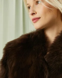 Manteau court réversible en Cuir & Fourrure Aggravi marron