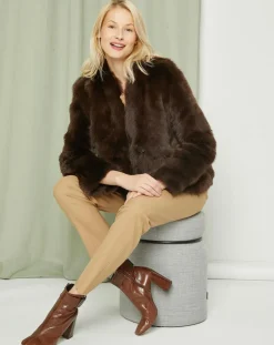 Manteau court réversible en Cuir & Fourrure Aggravi marron