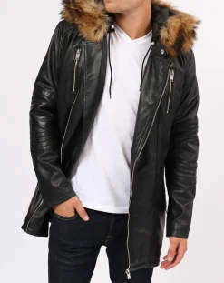 Manteau en Cuir Saint Tropez noir