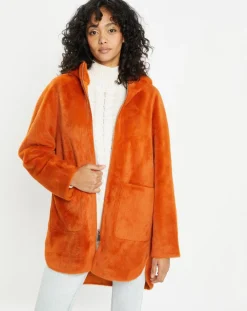 Manteau en Fausse Fourrure Avi rouille