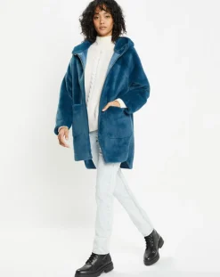 Manteau en Fausse Fourrure Avi bleu
