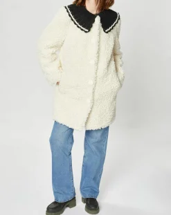 Manteau en Fausse Fourrure Nounours col amovible écru