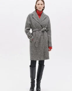 Manteau en Laine mélangée Granta pied-de-poule écru