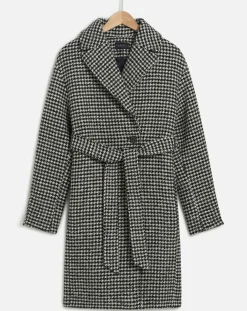 Manteau en Laine mélangée Granta pied-de-poule écru