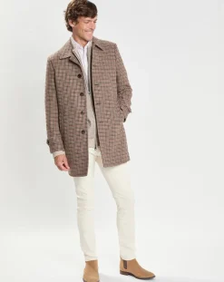 Manteau en Laine mélangée imprimé Pied de Poule beige