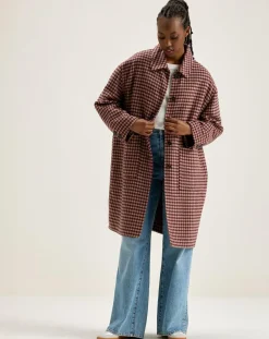 Manteau en Laine mélangée Joanne pied de poule bordeaux
