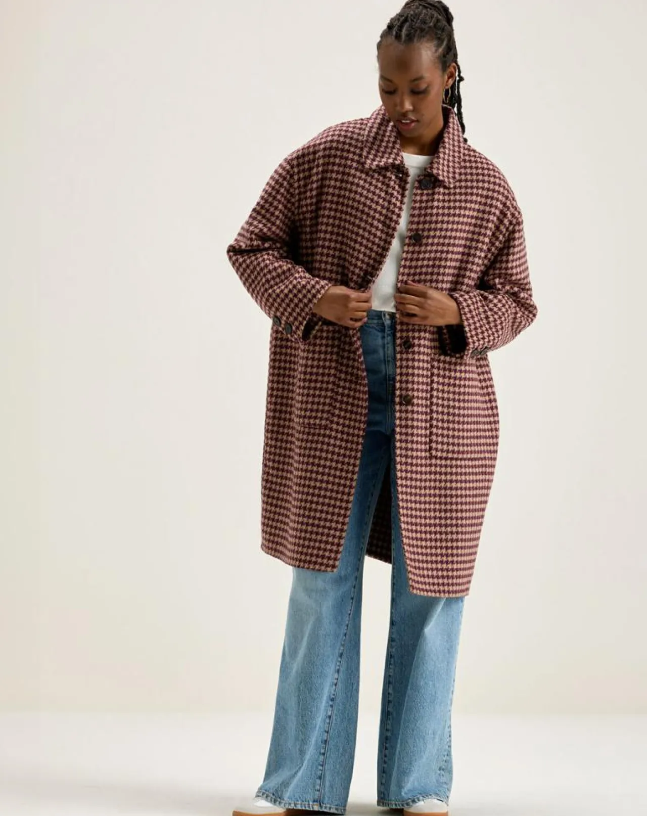 Manteau en Laine mélangée Joanne pied de poule bordeaux