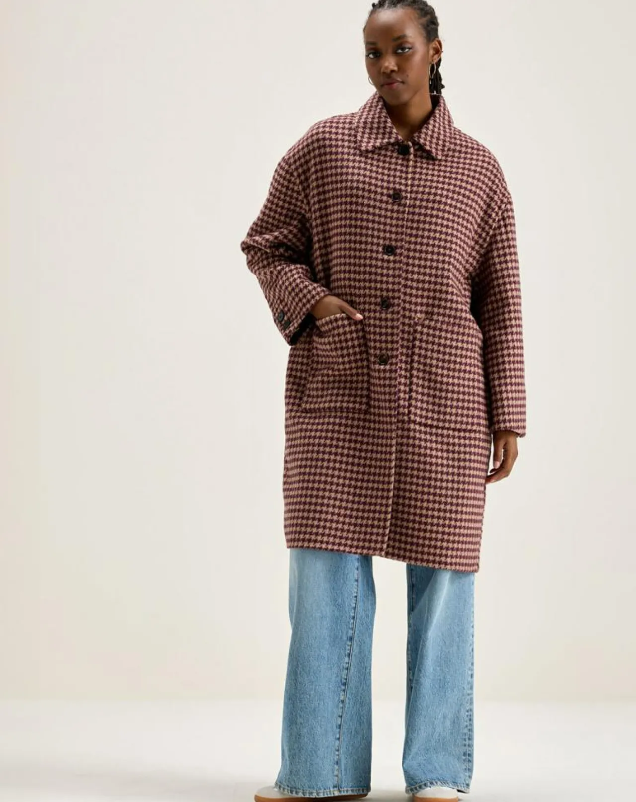 Manteau en Laine mélangée Joanne pied de poule bordeaux