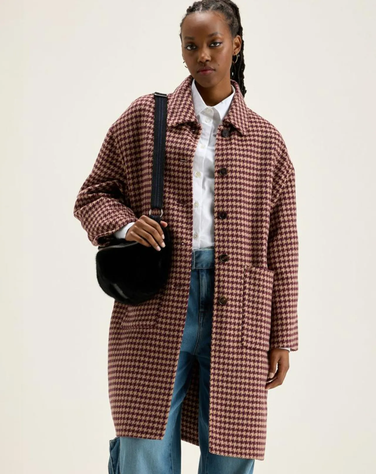 Manteau en Laine mélangée Joanne pied de poule bordeaux